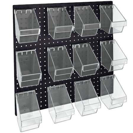 Azar Displays 12 Mini Bucket Peg Wall Accessory Organizer Set 24''W x 24''H Pegboard Panel 700685-BLK